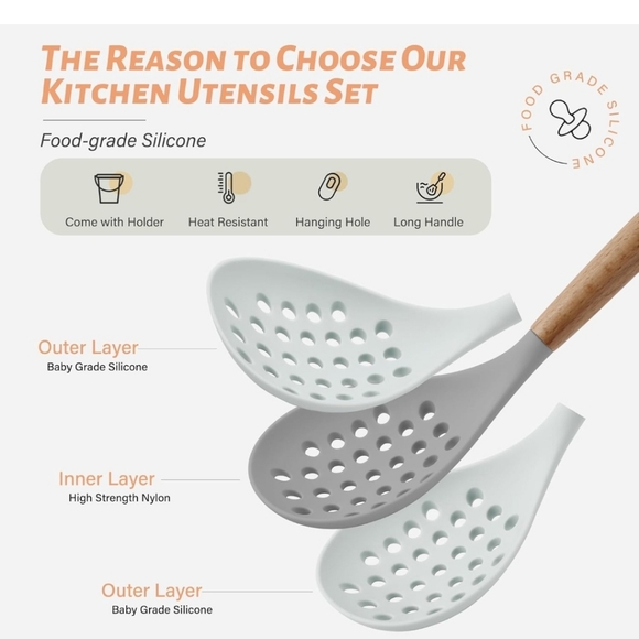 Silicone Kitchen Utensils Set, 26 pcs, Mint/Green - 12,67" L, 4,5" W, 4,5" H - Picture 12 of 15